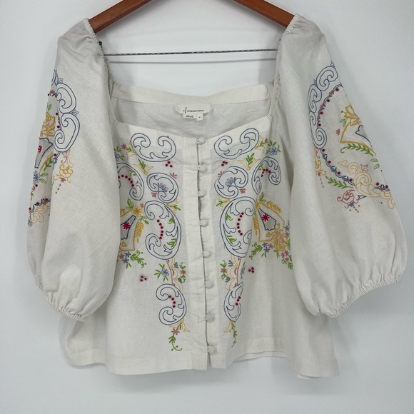 Anthropologie White Blouse with Multicolor Embroidery Size XL - Picture 2 of 8